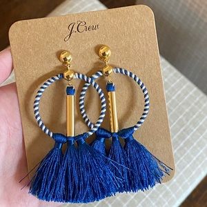 NEW J.Crew Blue & White Tassel Earrings
